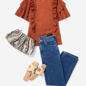 Express Burnt Orange Textured Double Ruffle Top